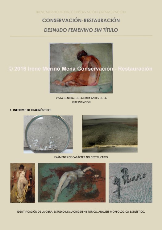 Póster Tratamientos Conservación-Restauración 'Desnudo femenino sin título' . Conservación-Restauración Irene Merino Mena. Más información en https://www.facebook.com/conservacionrestauracionirene ©2016 Irene Merino Mena.